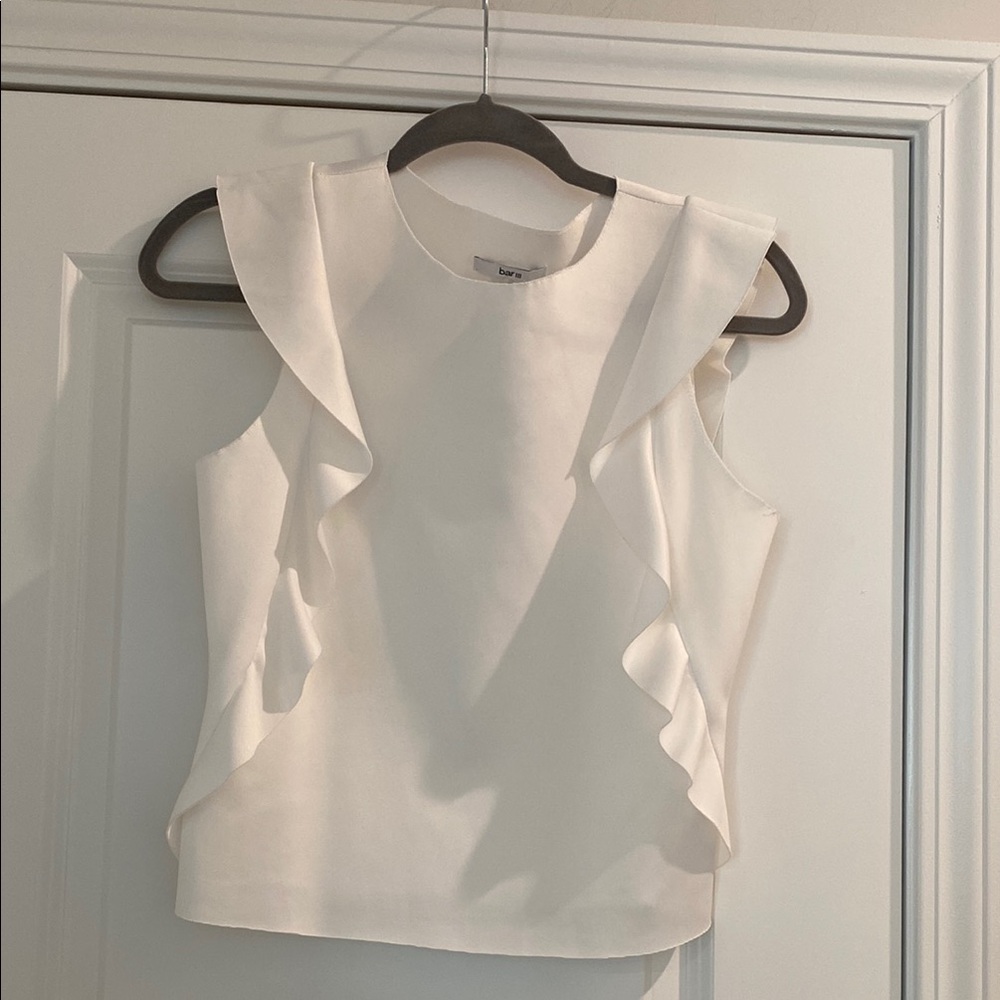 Bar III Elegant White Ruffle Sleeveless Top
